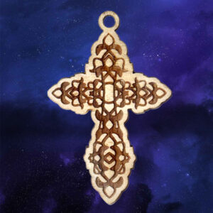 Ξύλινος σταυρός με ανάγλυφο σχέδιο κοπής laser από σημύδα